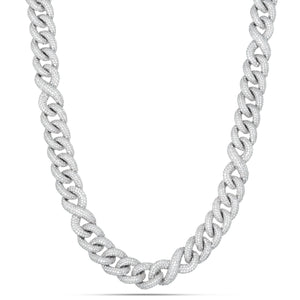 Prong set Diamond Infinity Cuban Chain, 12 mm - Shyne Jewelers White Gold Shyne Jewelers