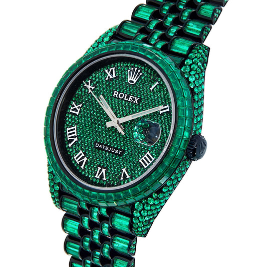 Rolex DateJust 41mm with Green Emeralds - Shyne Jewelers Rolex