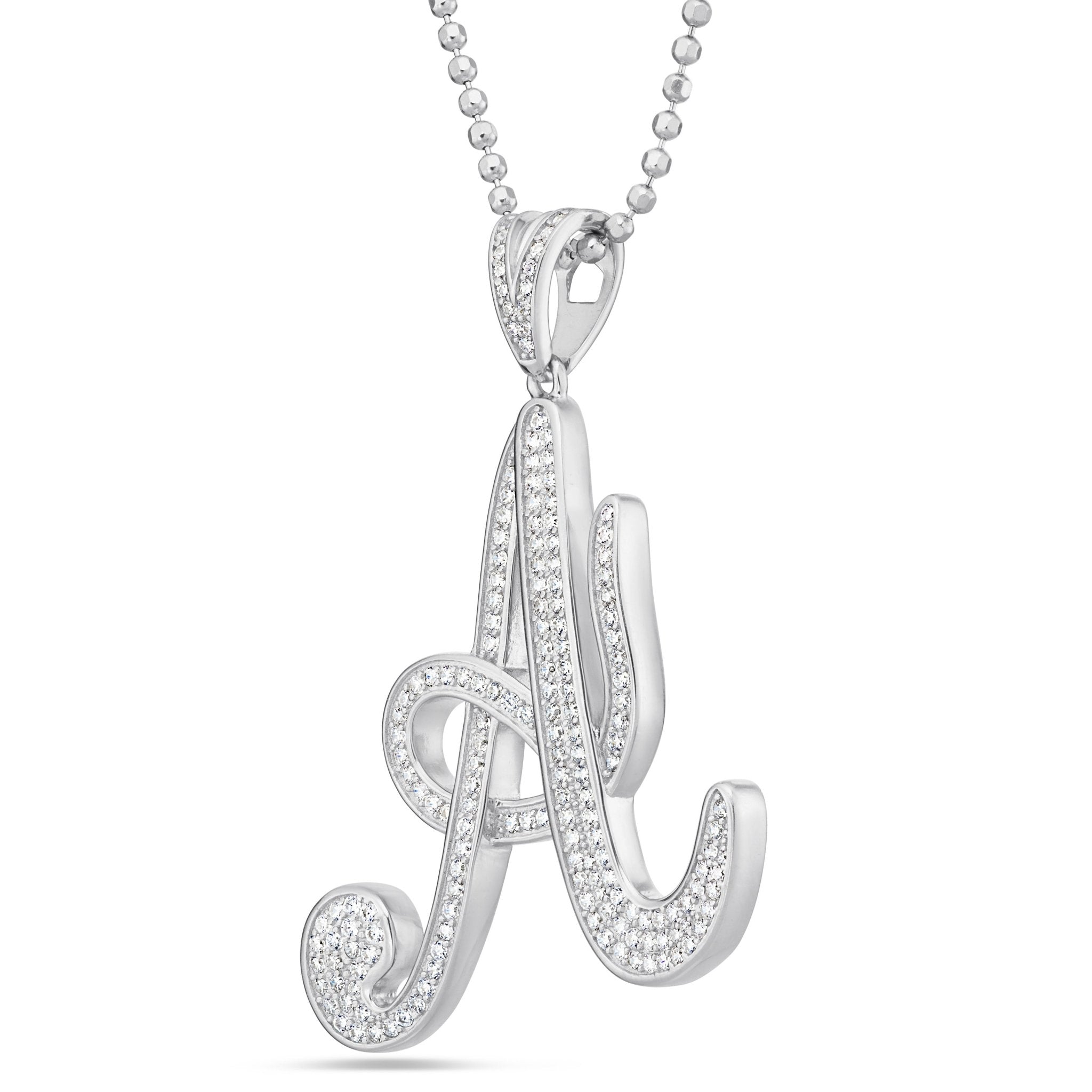 Silverscript Initial Large Silver Script Pave Initial Pendant – SHYNE JEWELERS