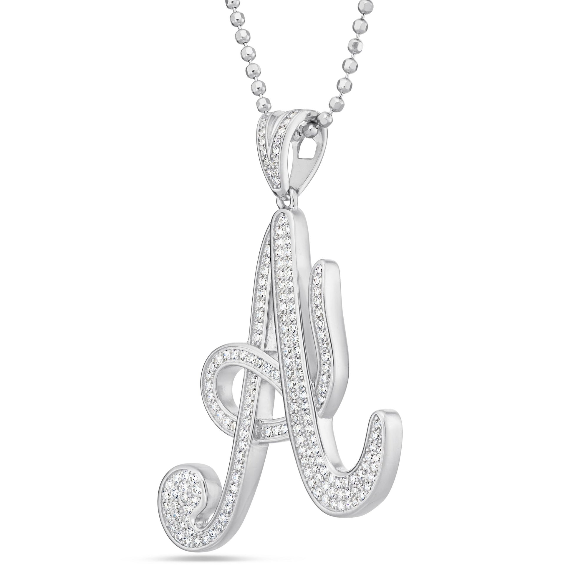 Silver Script Pave Initial Pendant, Large - Shyne Jewelers SI_2 Sterling Silver Shyne Jewelers