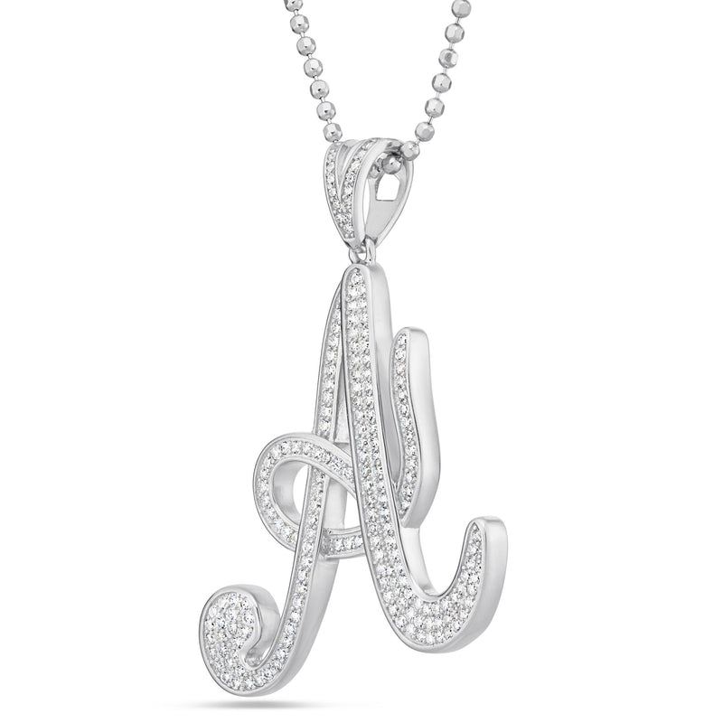Silver Script Pave Initial Pendant, Large - Shyne Jewelers SI_2 Sterling Silver Shyne Jewelers