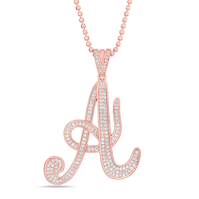 Silver Script Pave Initial Pendant, Large - Shyne Jewelers SI_2 Rose Gold Shyne Jewelers