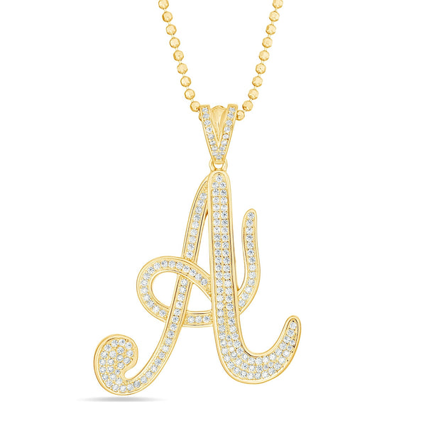 Silver Script Pave Initial Pendant, Large - Shyne Jewelers SI_2 Yellow Gold Shyne Jewelers