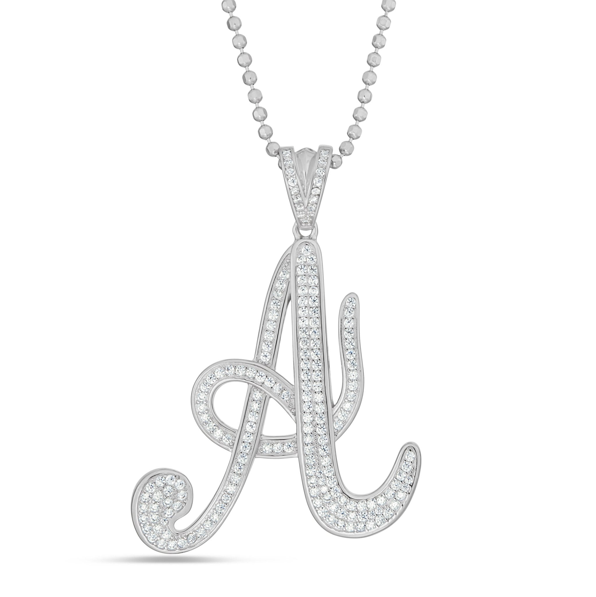 Silverscript Initial Large Silver Script Pave Initial Pendant – SHYNE JEWELERS
