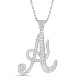 Silver Script Pave Initial Pendant, Large - Shyne Jewelers SI_2 Sterling Silver Shyne Jewelers