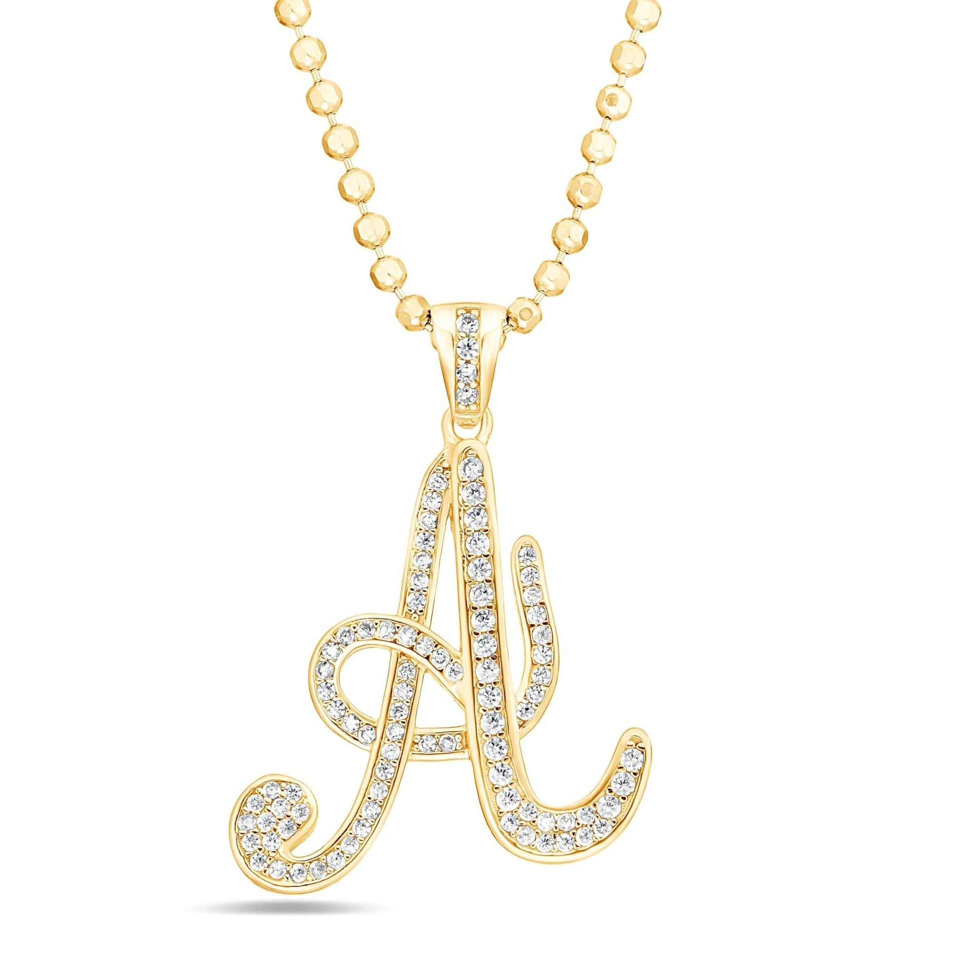 Silver Script Pave Initial Pendant, Small - Shyne Jewelers SI_1 Yellow Gold Shyne Jewelers