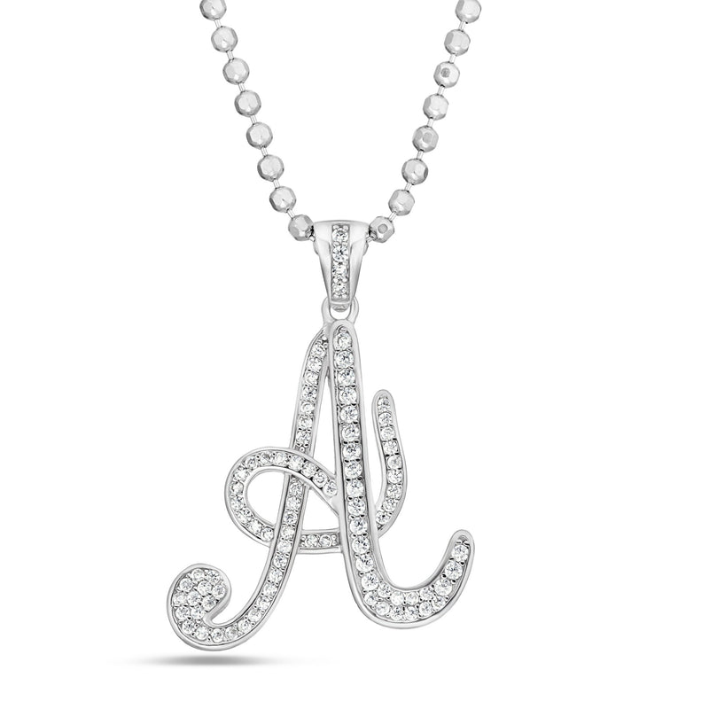 Silver Script Pave Initial Pendant, Small - Shyne Jewelers SI_1 Sterling SIlver Shyne Jewelers