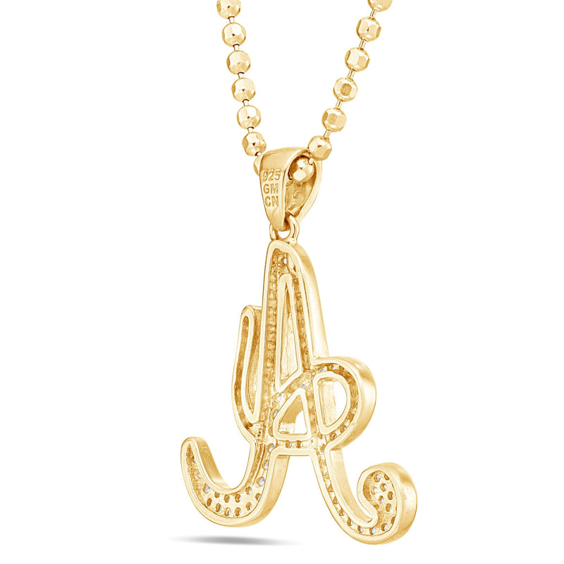 Silver Script Pave Initial Pendant, Small - Shyne Jewelers SI_1 Yellow Gold Shyne Jewelers