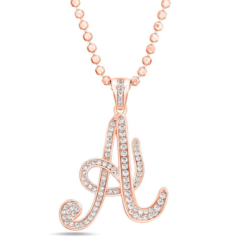 Silver Script Pave Initial Pendant, Small - Shyne Jewelers SI_1 Rose Gold Shyne Jewelers