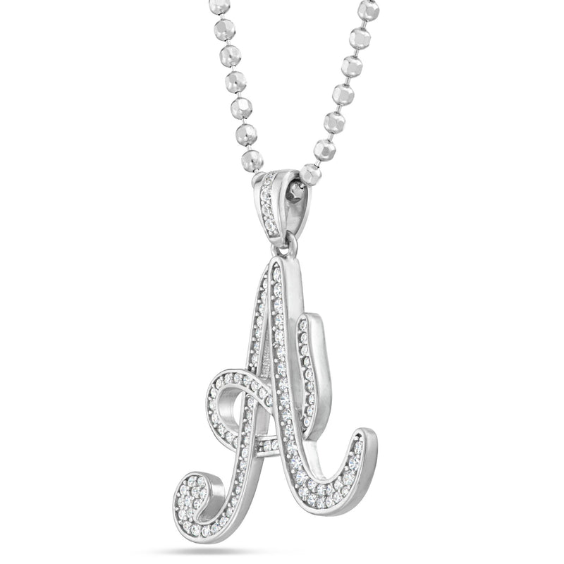 Silver Script Pave Initial Pendant, Small - Shyne Jewelers SI_1 Sterling SIlver Shyne Jewelers