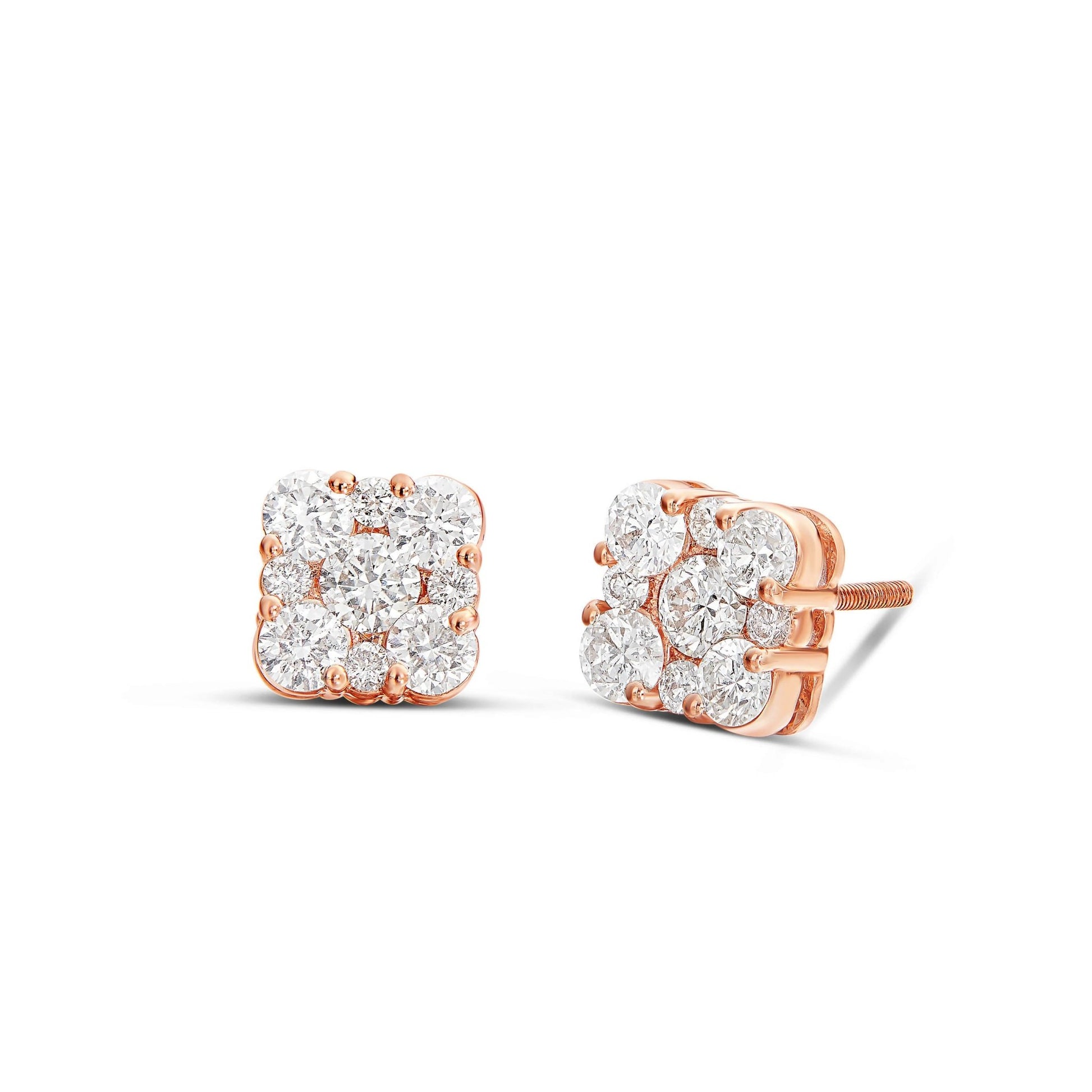 Square Diamond Cluster Stud Earrings - Shyne Jewelers SQURCLUSTERSTUD_GM42677 Rose Gold Shyne Jewelers
