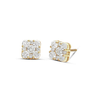 Square Diamond Cluster Stud Earrings - Shyne Jewelers SQURCLUSTERSTUD_GM42677 Yellow Gold Shyne Jewelers