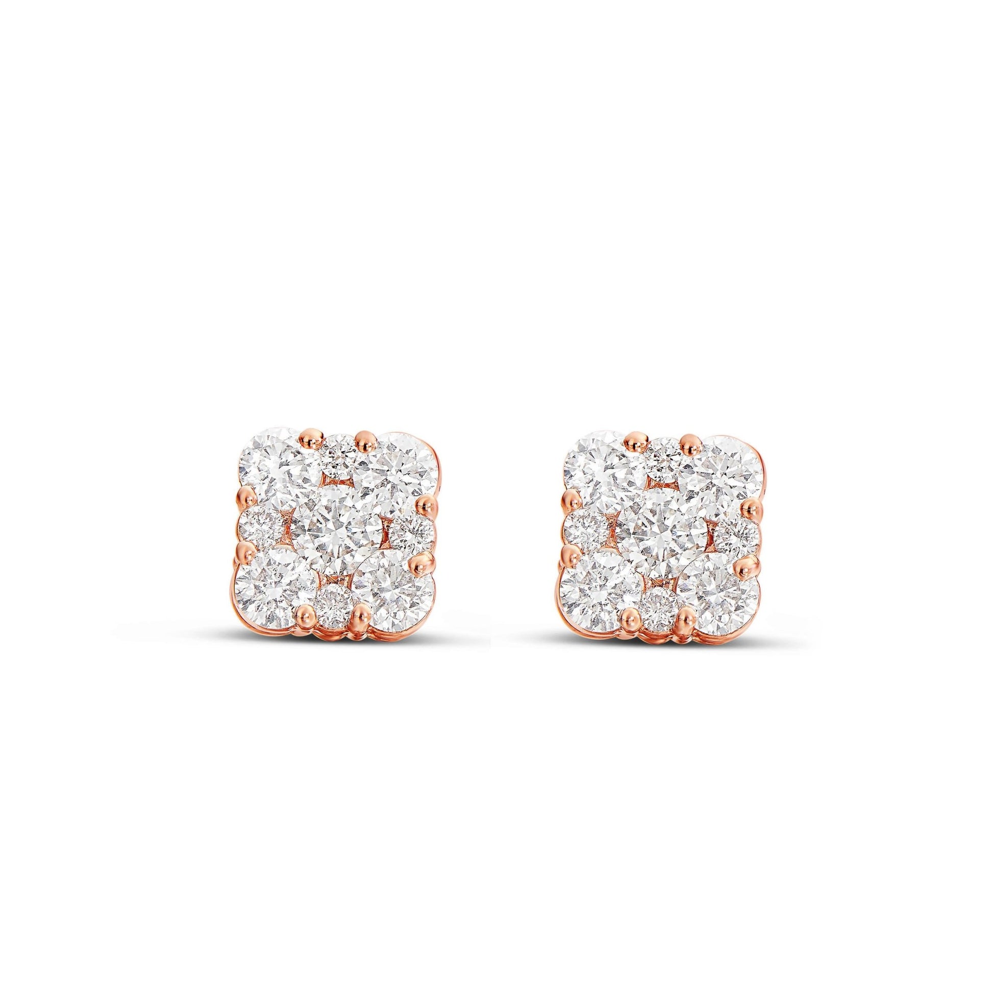 Square Diamond Cluster Stud Earrings - Shyne Jewelers SQURCLUSTERSTUD_GM42677 Rose Gold Shyne Jewelers