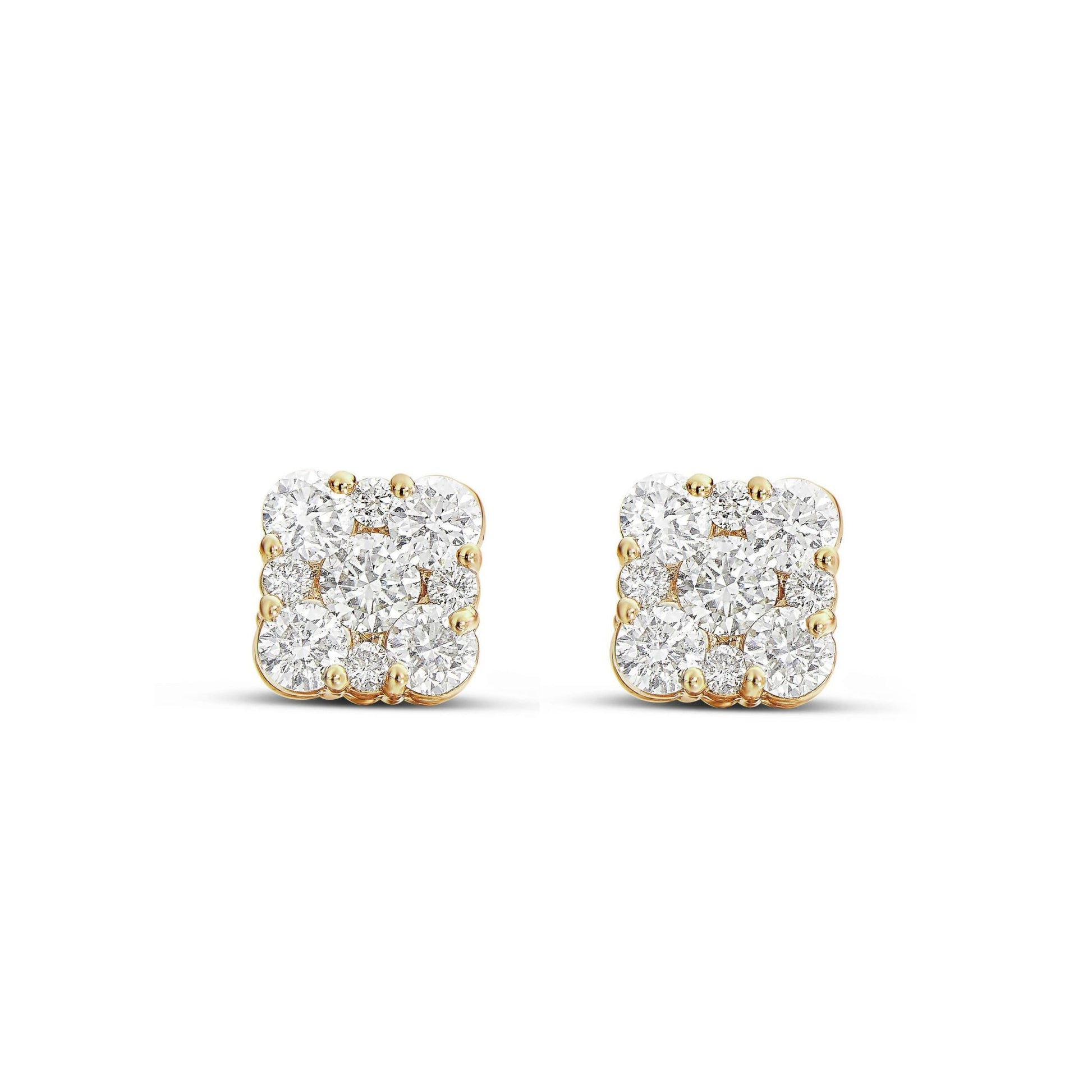 Square Diamond Cluster Stud Earrings - Shyne Jewelers SQURCLUSTERSTUD_GM42677 Yellow Gold Shyne Jewelers
