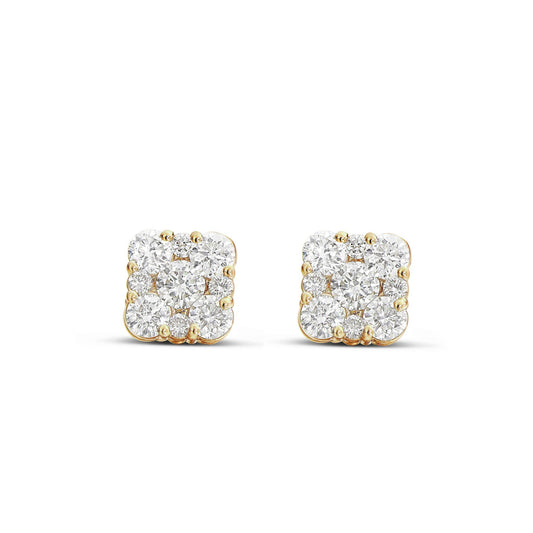 Square Diamond Cluster Stud Earrings - Shyne Jewelers SQURCLUSTERSTUD_GM42677 Yellow Gold Shyne Jewelers