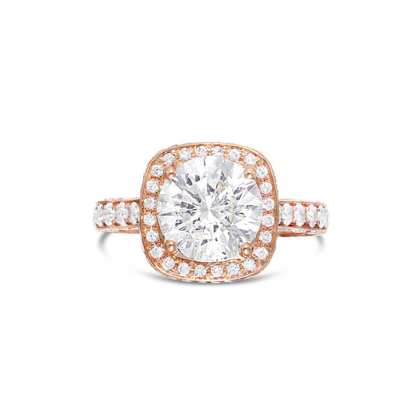 Square Halo Round Diamond Ring - Shyne Jewelers SQUHALOENGR Shyne Jewelers