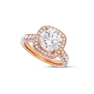 Square Halo Round Diamond Ring - Shyne Jewelers SQUHALOENGR Shyne Jewelers