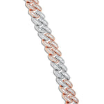 Two-tone Baguette Diamond Cuban Bracelet, 14 mm - Shyne Jewelers Rose & White Gold Shyne Jewelers