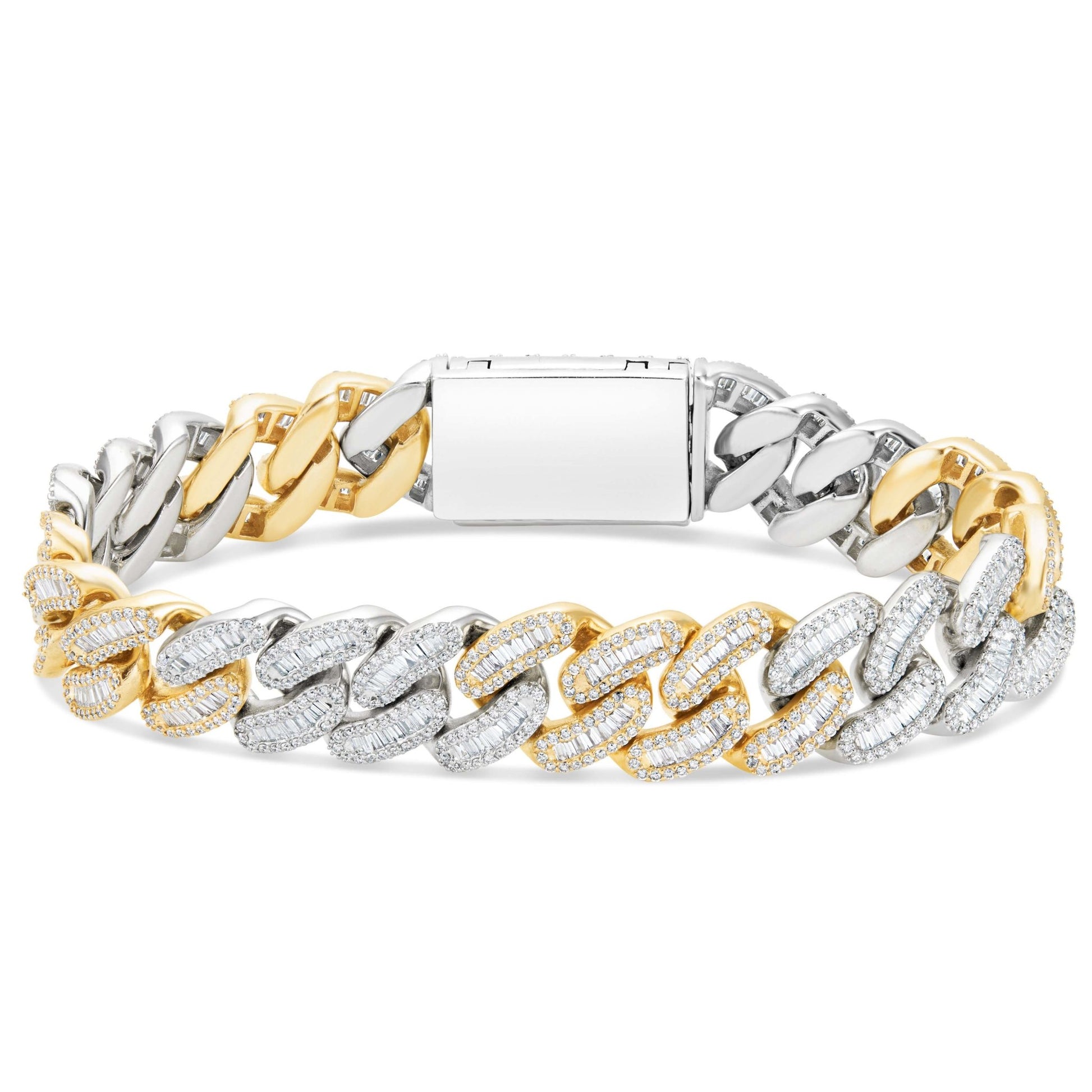 Two-tone Baguette Diamond Cuban Bracelet, 14 mm - Shyne Jewelers Yellow & White Gold Shyne Jewelers