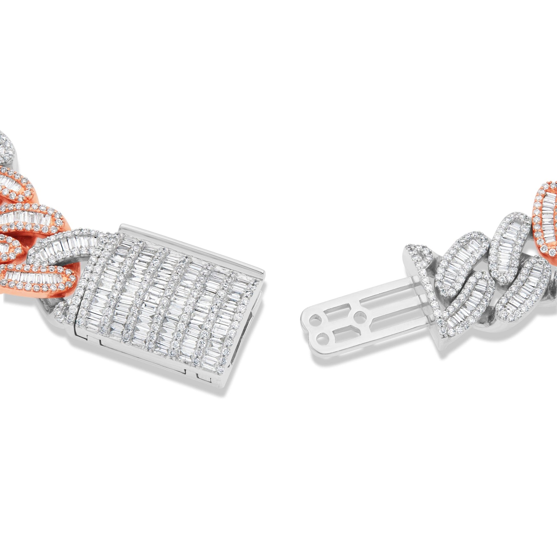 Two-tone Baguette Diamond Cuban Bracelet, 14 mm - Shyne Jewelers Rose & White Gold Shyne Jewelers