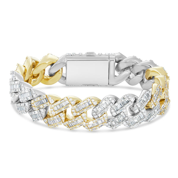 Two-tone Baguette Diamond Cuban Bracelet, ___ mm - Shyne Jewelers Yellow & White Gold Shyne Jewelers