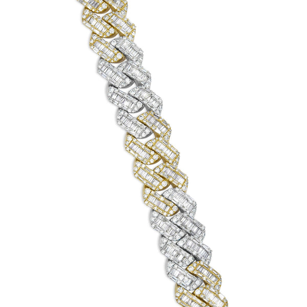 Two-tone Baguette Diamond Cuban Bracelet, ___ mm - Shyne Jewelers Yellow & White Gold Shyne Jewelers