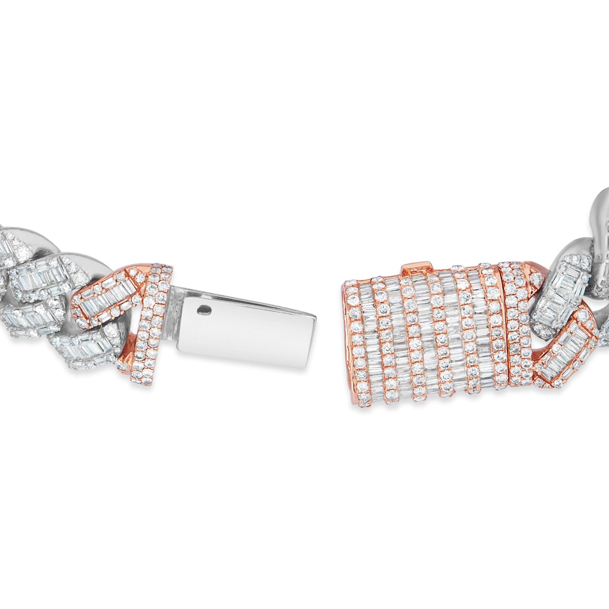 Two-tone Baguette Diamond Cuban Bracelet, ___ mm - Shyne Jewelers Rose & White Gold Shyne Jewelers