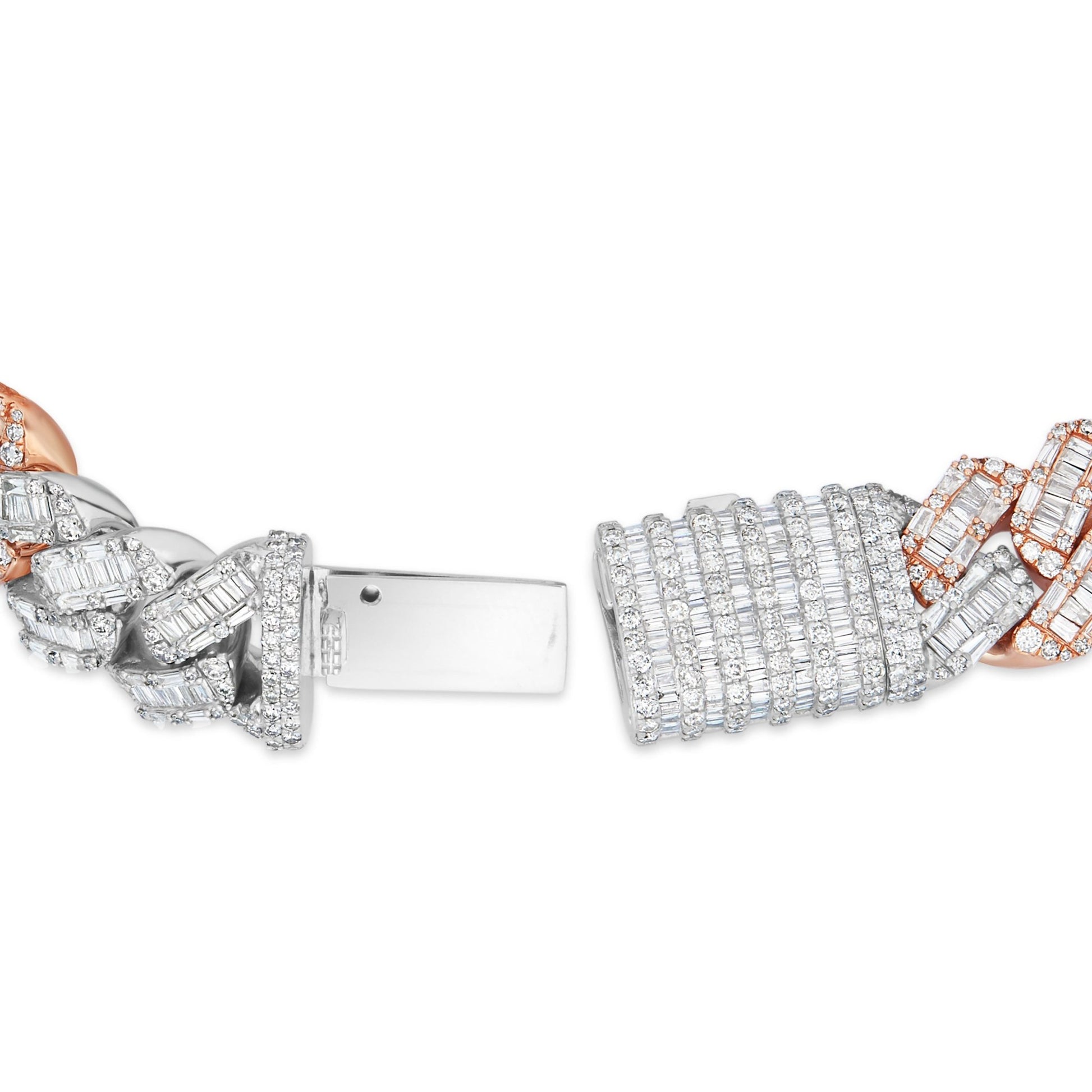 Two-tone Baguette Diamond Cuban Bracelet, ___ mm - Shyne Jewelers Rose & White Gold Shyne Jewelers