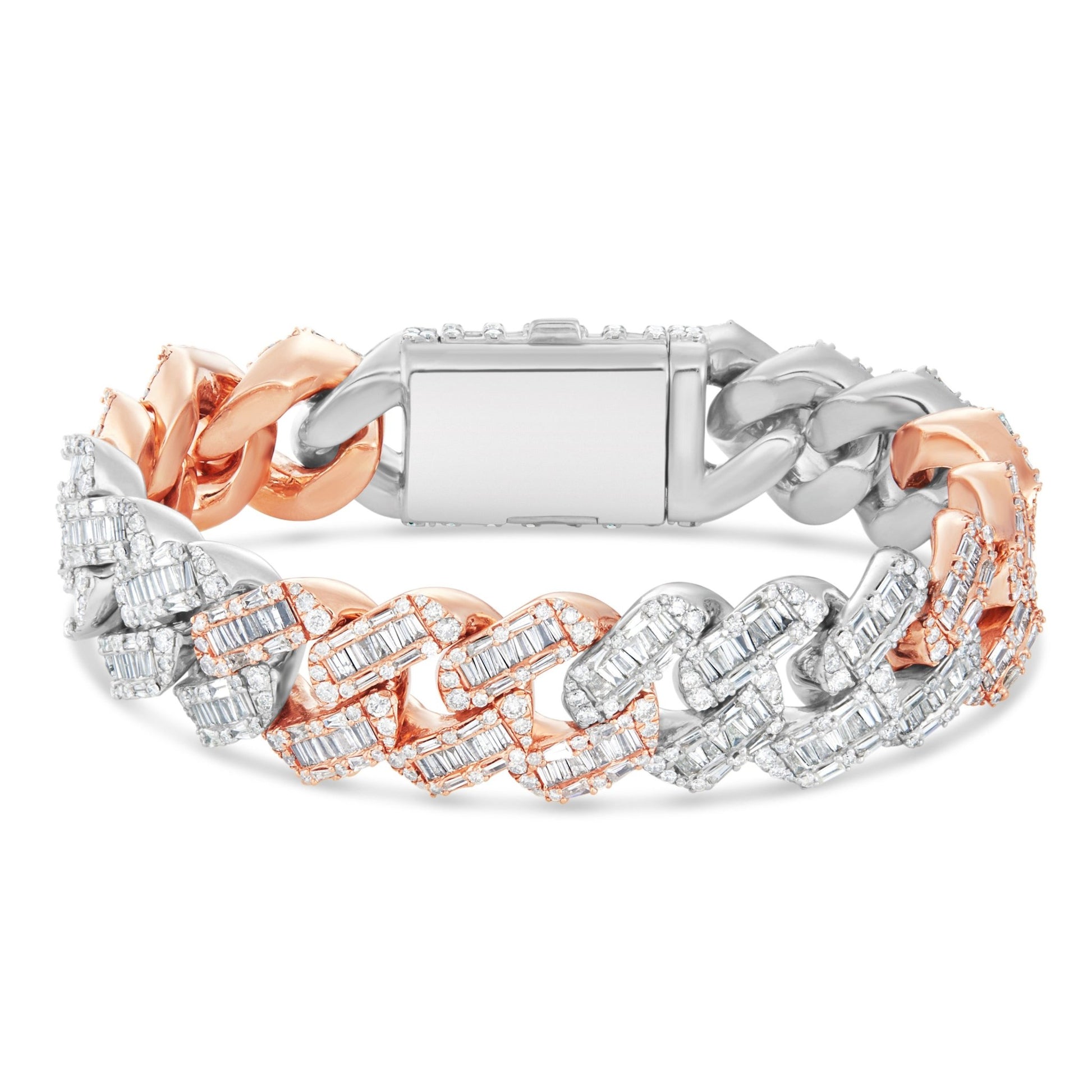 Two-tone Baguette Diamond Cuban Bracelet, ___ mm - Shyne Jewelers Rose & White Gold Shyne Jewelers