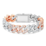 Two-tone Baguette Diamond Cuban Bracelet, ___ mm - Shyne Jewelers Rose & White Gold Shyne Jewelers