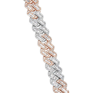 Two-tone Baguette Diamond Cuban Bracelet, ___ mm - Shyne Jewelers Rose & White Gold Shyne Jewelers