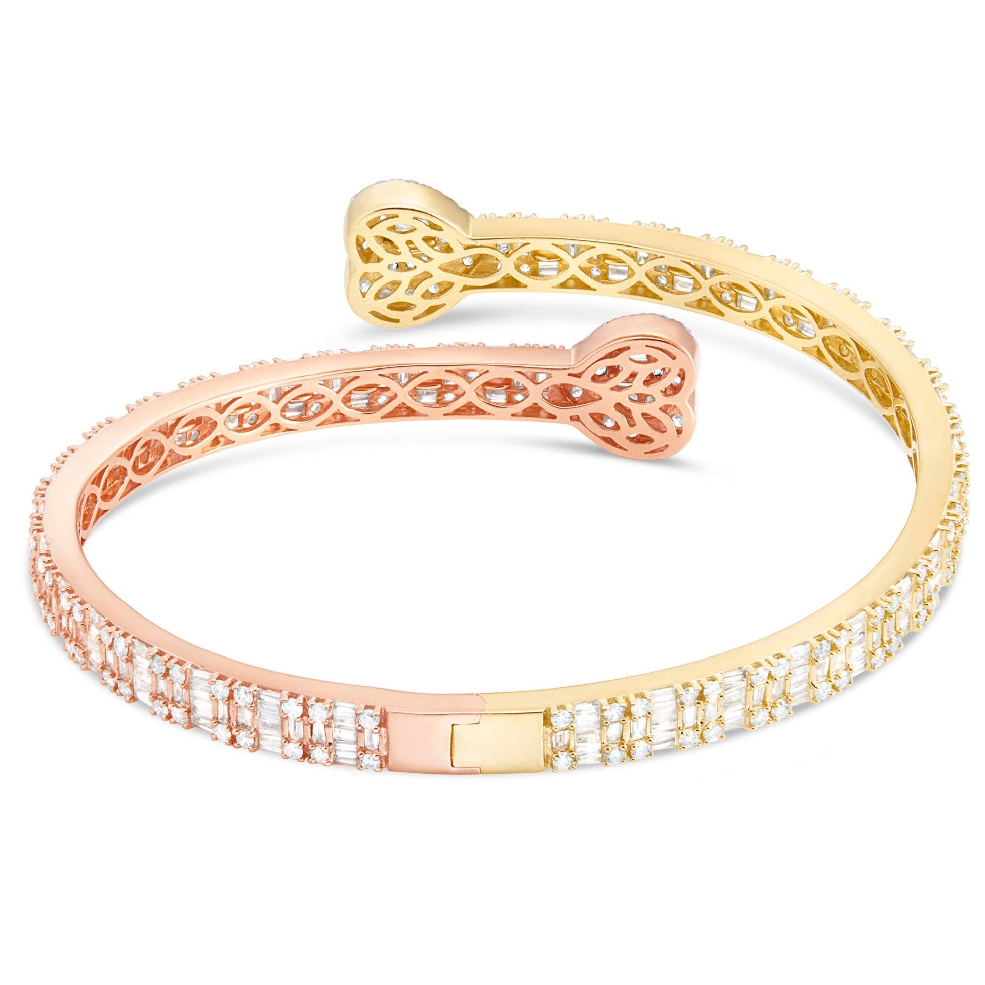 Two tone Bilevel Baguette Diamond Heart Bangle - Shyne Jewelers 170-00227 Yellow & Rose Gold Shyne Jewelers