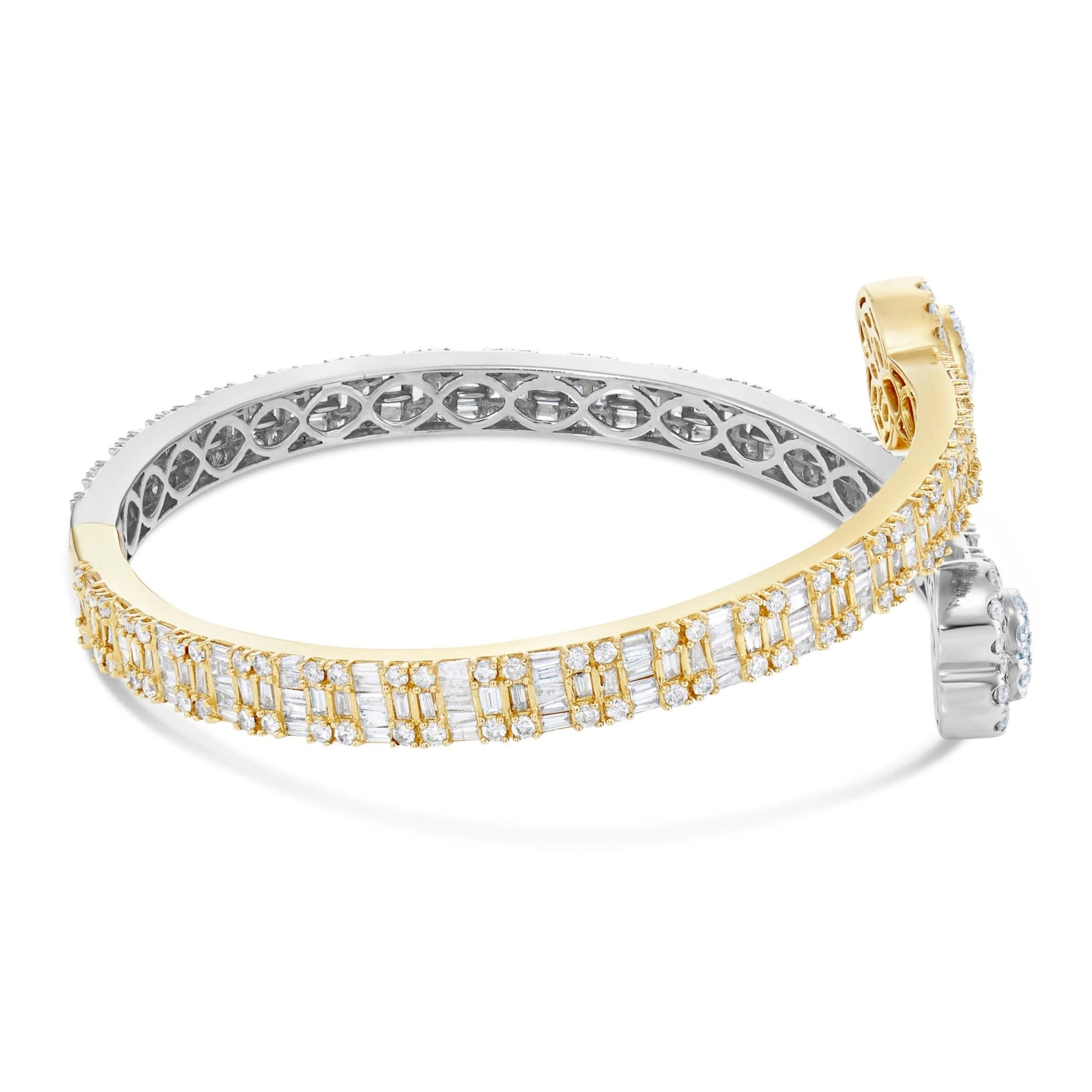 Two tone Bilevel Baguette Diamond Heart Bangle - Shyne Jewelers 170-00227 Yellow & White Gold Shyne Jewelers