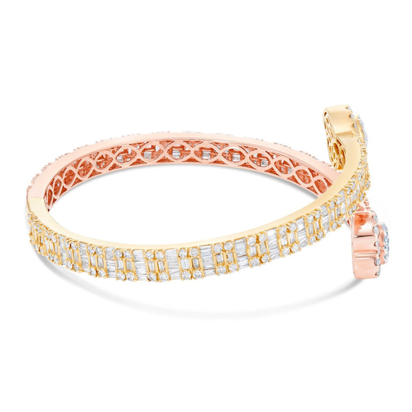 Two tone Bilevel Baguette Diamond Heart Bangle - Shyne Jewelers 170-00227 Yellow & Rose Gold Shyne Jewelers