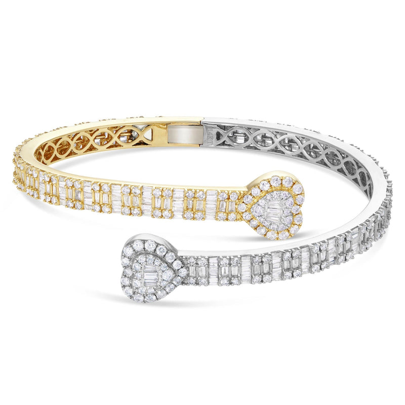 Two tone Bilevel Baguette Diamond Heart Bangle - Shyne Jewelers 170-00227 Yellow & White Gold Shyne Jewelers