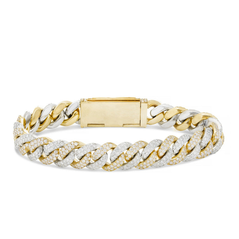 Two-tone Diamond Cuban Bracelet, 12 mm - Shyne Jewelers Yellow Gold Shyne Jewelers