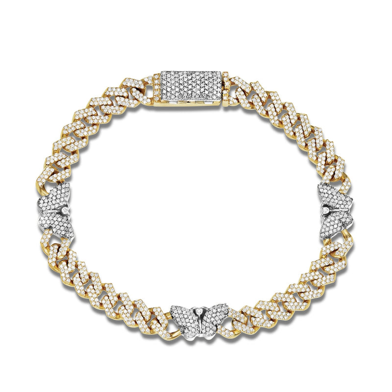 Two tone Diamond Cuban Bracelet with Butterflies - Shyne Jewelers 170-00292 Yellow & White Gold Shyne Jewelers