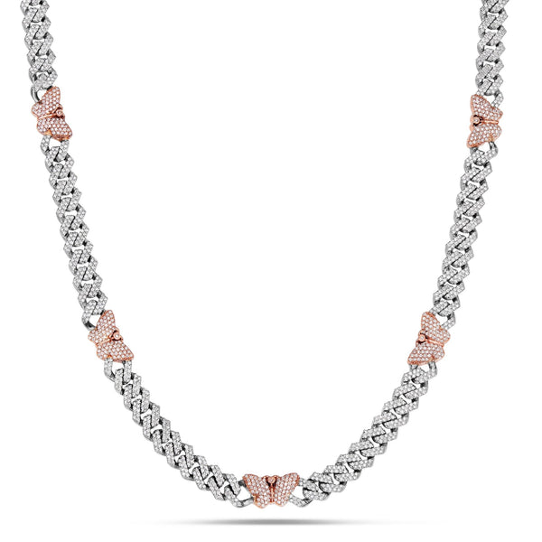 Two tone Diamond Cuban Chain with Butterflies - Shyne Jewelers 165-00378 Rose & White Gold Shyne Jewelers