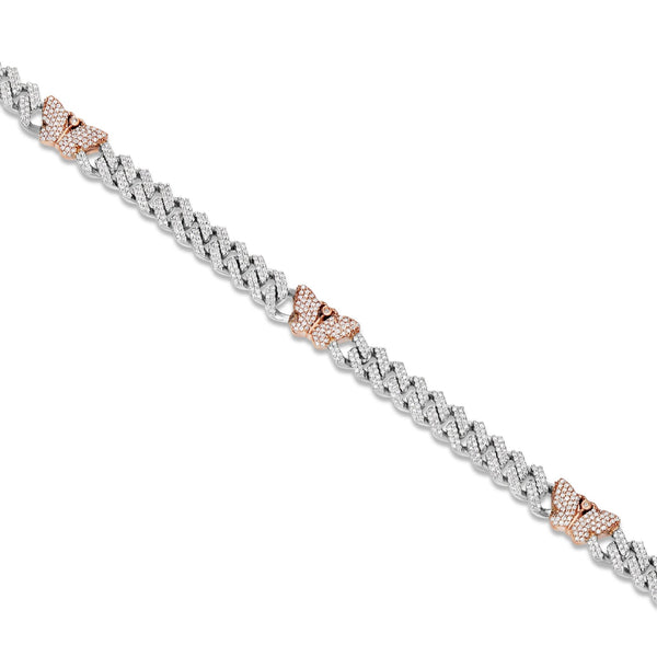 Two tone Diamond Cuban Chain with Butterflies - Shyne Jewelers 165-00378 Rose & White Gold Shyne Jewelers