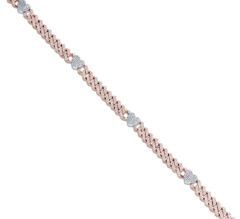 Two tone Diamond Cuban Chain with Hearts - Shyne Jewelers 165-00380 Rose Gold Shyne Jewelers