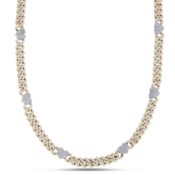 Two tone Diamond Cuban Chain with Hearts - Shyne Jewelers 165-00380 Yellow Gold Shyne Jewelers