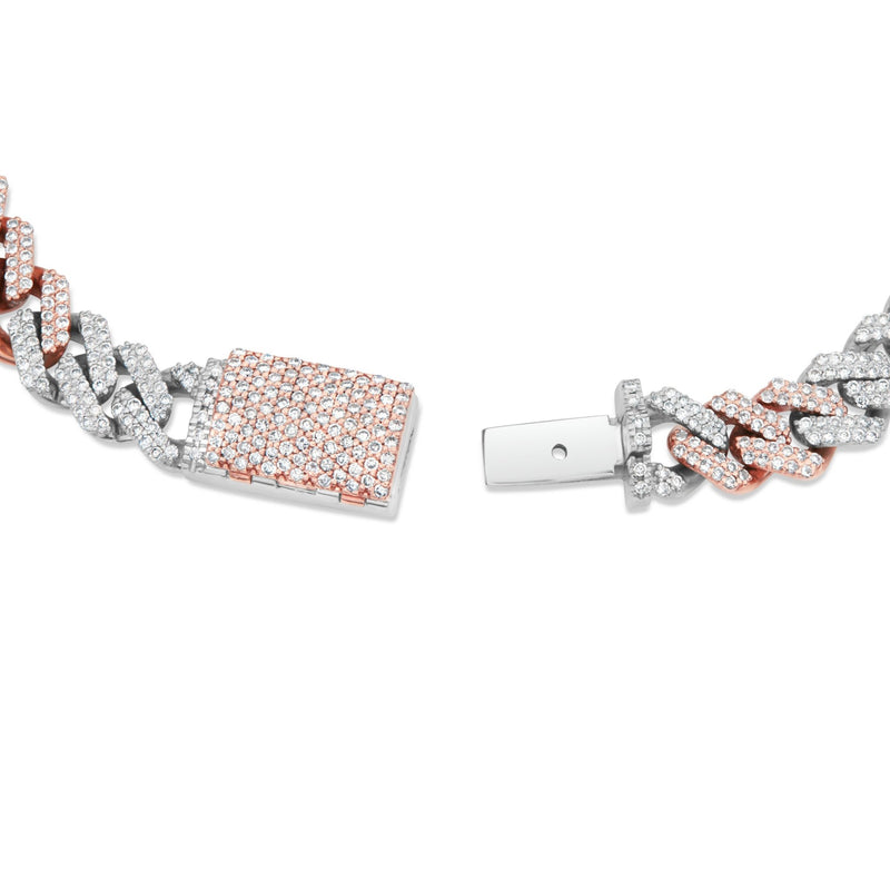 Two-tone Mini Diamond Cuban Bracelet, 8 mm - Shyne Jewelers Rose & White Gold Shyne Jewelers