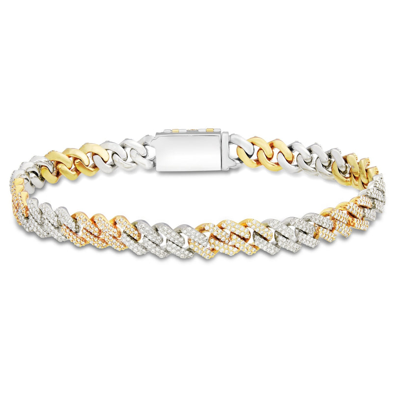 Two-tone Mini Diamond Cuban Bracelet, 8 mm - Shyne Jewelers Yellow & White Gold Shyne Jewelers