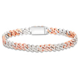 Two-tone Mini Diamond Cuban Bracelet, 8 mm - Shyne Jewelers Rose & White Gold Shyne Jewelers