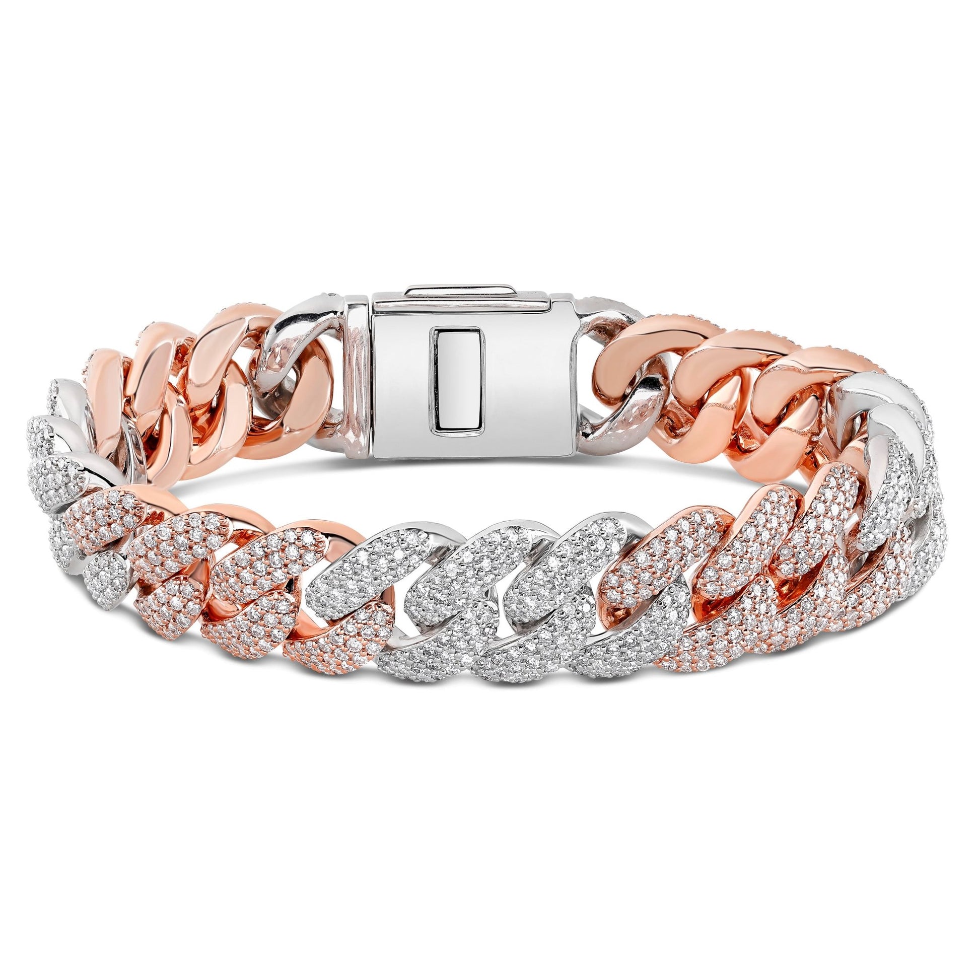 Two tone Prong set Diamond Cuban Bracelet - Shyne Jewelers TTDIACUBANBRC_1 Rose & White Gold Shyne Jewelers