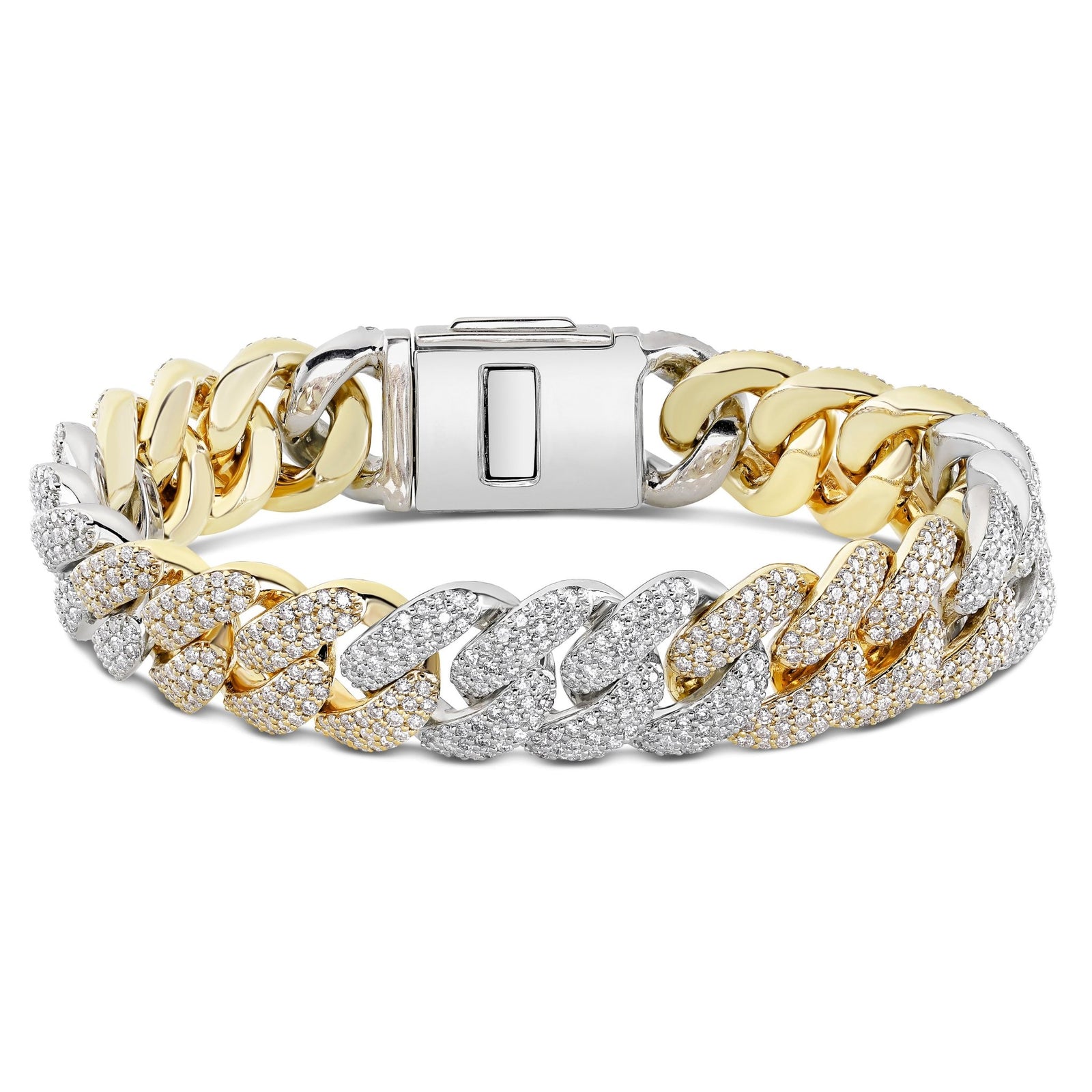 10K Gold Two Tone 19.5ct Prong set Diamond 10mm Cuban
