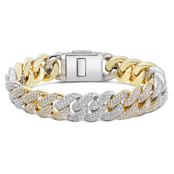 Two tone Prong set Diamond Cuban Bracelet - Shyne Jewelers TTDIACUBANBRC_1 Yellow & White Gold Shyne Jewelers