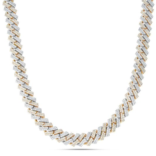 Two-tone Prong set Diamond Cuban Chain, 11 mm - Shyne Jewelers 165-00320 Yellow & White Gold Shyne Jewelers