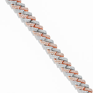 Two-tone Prong set Diamond Cuban Chain, 11 mm - Shyne Jewelers 165-00320 Rose & White Gold Shyne Jewelers