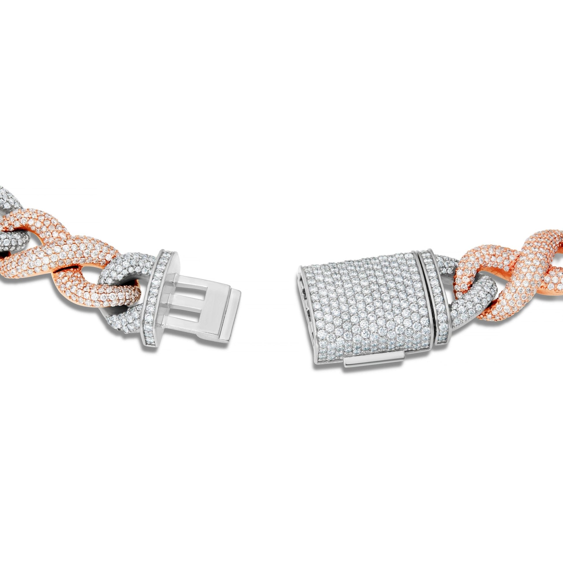 Two-tone Prong set Diamond Infinity Cuban Chain, 14.5 mm - Shyne Jewelers Rose & White Gold 16" Shyne Jewelers